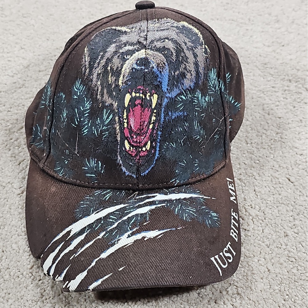 Oswalds Bear Ranch Newberry Michigan MI Just Bite Me Grizzly Bear Cap Claw Marks